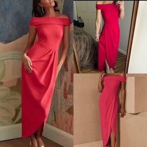 NWT Bhldn Thompson Gown off shoulder midi tulip hem 0 Anthropologie